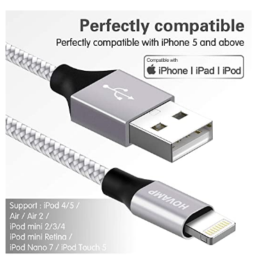 HOVAMP iPhone Charger, MFi Certified Lightning Cable 5 Pack (3/3/6/6/1...